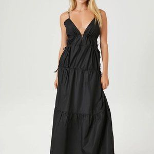 NWT Forever 21 Black Plunging Poplin Maxi Dress